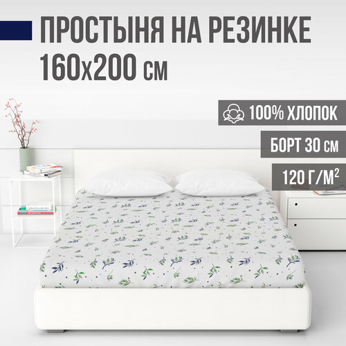 Простыня на резинке, натяжная, ранфорс LUXE, 100% хлопок, VENTURA LIFE 160х200х30 см, Оливия