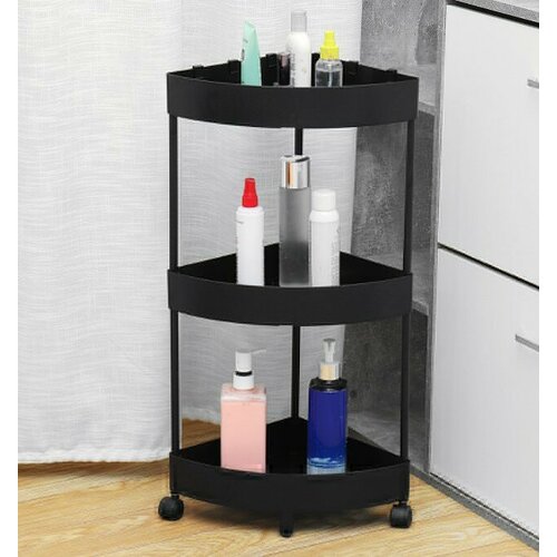 Этажерка металлическая 3-х ярусная угловая на колесах