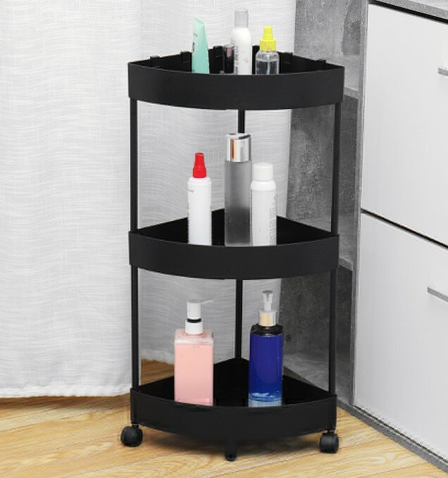 фото Этажерка металлическая 3-х ярусная угловая на колесах