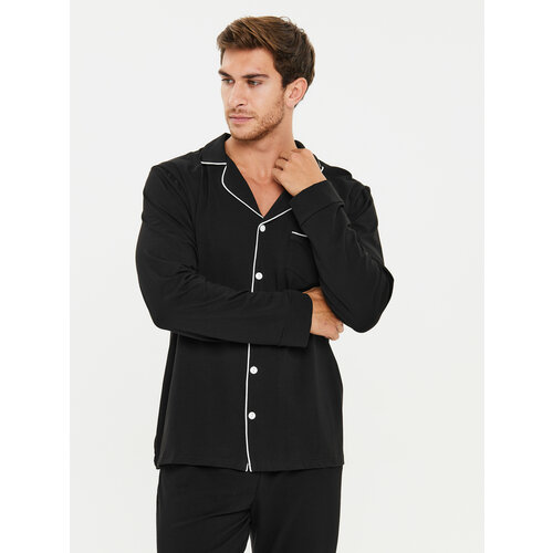 Комплект IHOMELUX, брюки, рубашка, пояс на резинке, трикотажная, карманы, размер 58, черный
