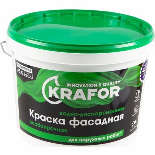 фото Краска водно-дисперсионная фасадная особопрочная krafor , 14 кг, белая