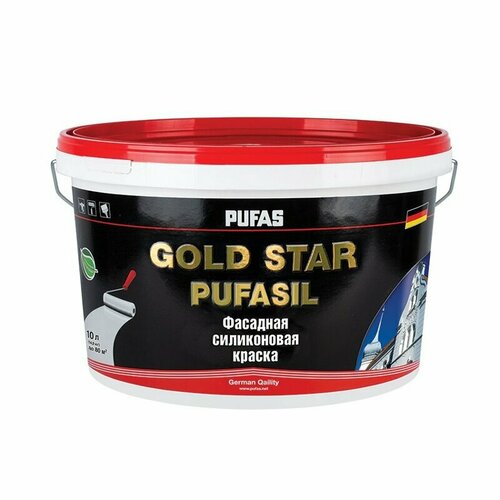 Пуфас GOLD STAR PUFASIL Краска фасадная силиконовая Основа D мороз. (10л=14,9кг) фасадная силикатная краска пуфас fassaden silikat основа d немороз 10л 14 7кг фс тов 163653