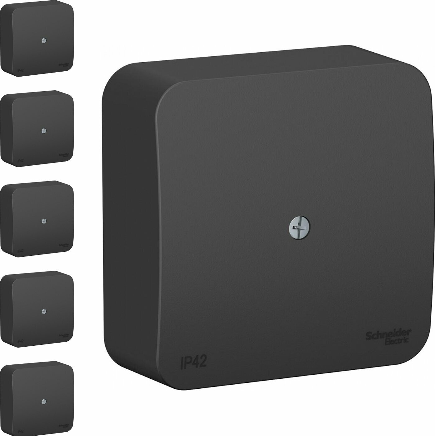 фото Коробка распределительная Schneider Electric Blanca 75x75x30 квадратная 2 ввода для открытого монтажа IP42 антрацит (комплект из 5 шт.)