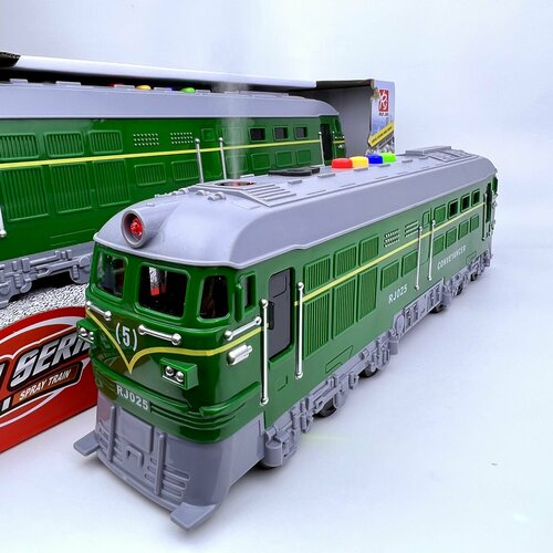 фото Большой музыкальный поезд с паром инерционный 35см / локомотив коллекционный / паровозик игрушечный нет бренда