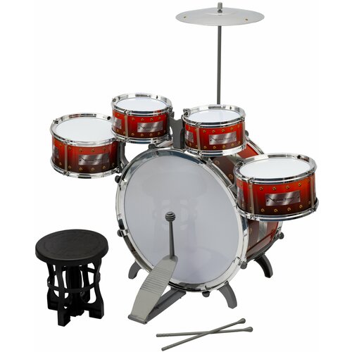 Детская барабанная установка оранжевая со стульчиком (2008Е2)