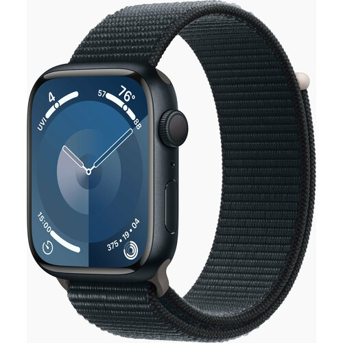 Смарт-часы Apple Watch Series 9 A2980 45мм OLED корп. темная ночь Sport Loop рем. темная ночь разм. брасл:145-220мм (MR9A3ZP/A)