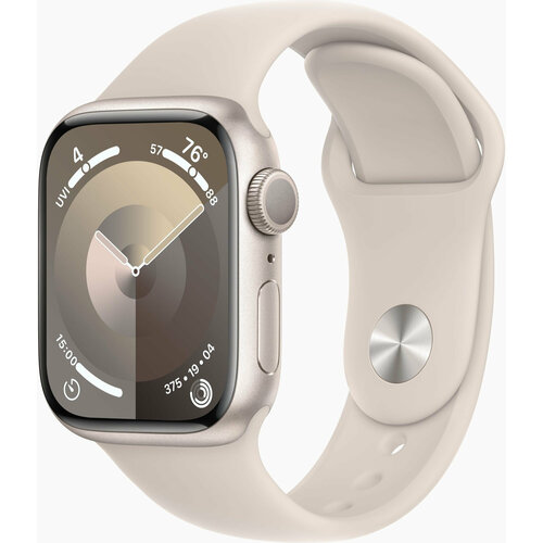 Apple Смарт-часы Apple Watch Series 9 A2978 41мм OLED корп. сияющая звезда Sport Band рем. сияющая звезда разм. брасл:130-180мм (MR8T3QA/A)