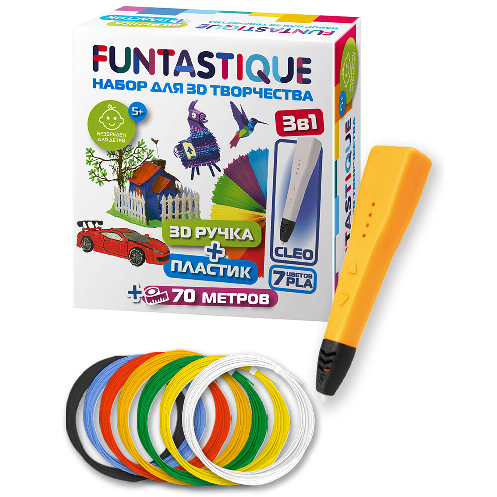 FUNTASTIQUE 3D-ручка Cleo + набор PLA-пластика 7 цветов ассорти FPN04W-PLA-7
