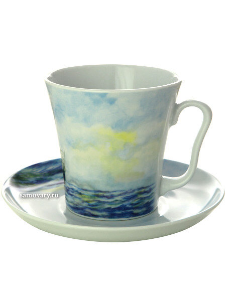 фото Бокал с блюдцем форма "Ленинградский", рисунок "Фрегат", Императорский фарфоровый завод