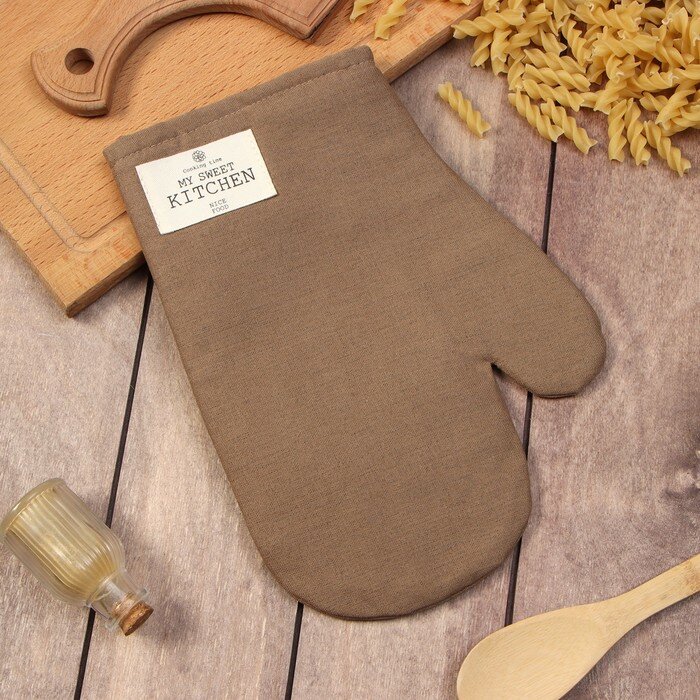 фото Варежка-прихватка Этель ECO, цв. оливковый, 20х28 см, 70% хл, 30% лён, ватин 250 г/м2