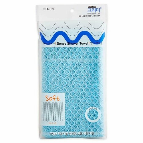 Sungbo Cleamy Мочалка для тела с плетением Сетка и выпуклым рисунком Ромб Sense Shower Towel средней жёсткости размер 28 см х 90 см