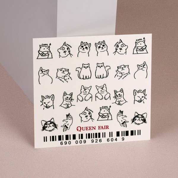 Слайдер - дизайн для ногтей "Коты в чб", цвет чёрный
