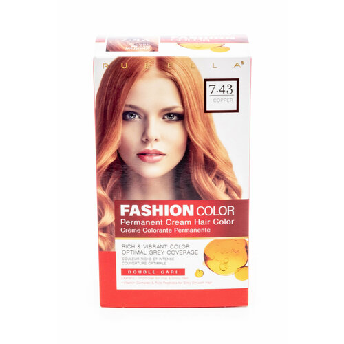 Rubella / Рубелла Fashion Color Крем-краска для волос стойкая тон 7.43 медь с рисовым протеином без аммиака 115мл / красящее средство