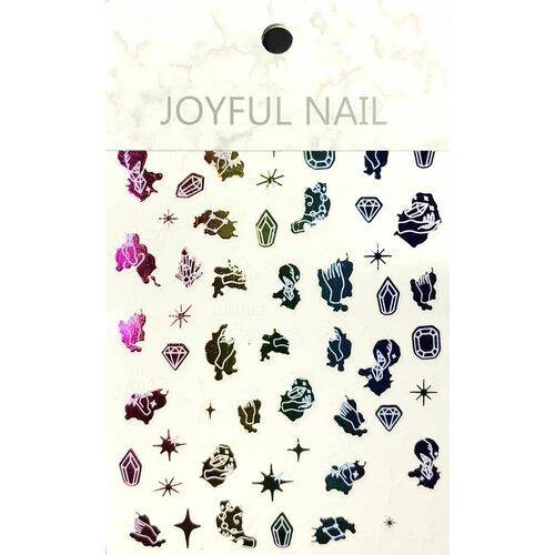 Наклейки для дизайна ногтей JOYFUL NAIL - магия кристаллов, разноцветные, 1 упаковка наклейки для ногтей joyful nail кленовые листья цвет серебристый 1 шт