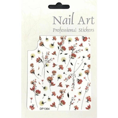 Наклейки для дизайна ногтей Nail Art - цветы, мак, одуванчик, 1 упаковка