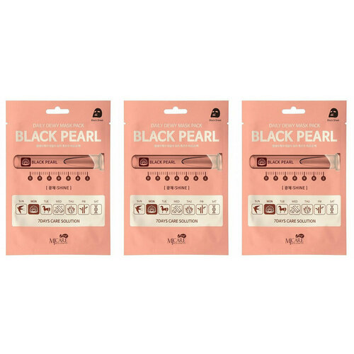 Mijin Маска тканевая для лица c экстрактом жемчуга MJ CARE DAILY DEW MASK PACK BLACK PEARL 25г 3шт маска тканевая c экстрактом жемчуга mj care daily dewy mask pack black pearl shine 25г