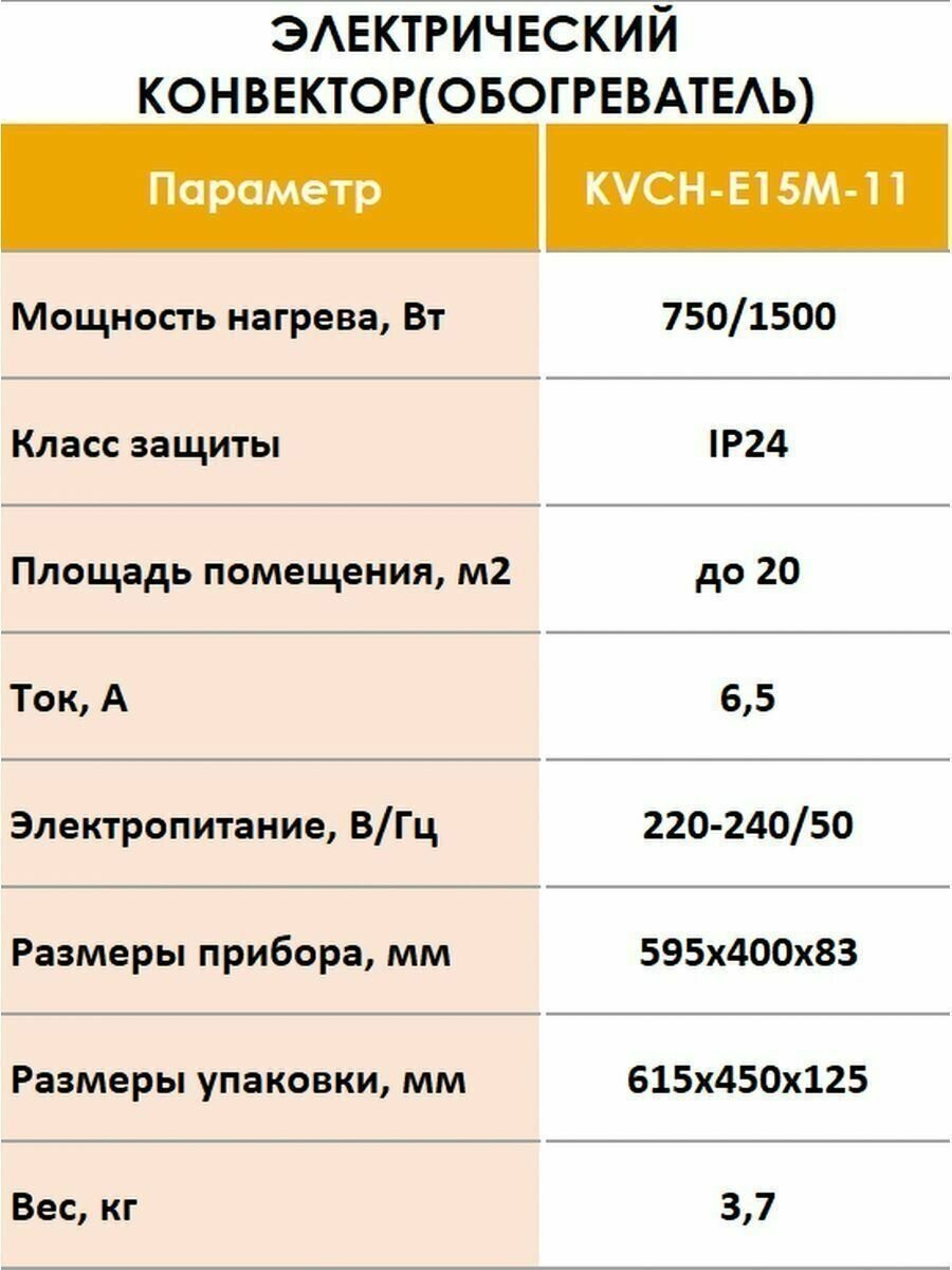 Конвектор электрический KALASHNIKOV KVCH-E15M-11 - фотография № 7