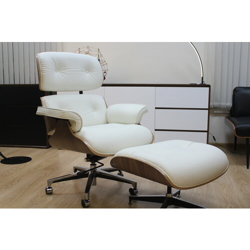 Белое (цвет белый) кресло Lounge Eames Chair and Ottoman из натуральной кожи наппа