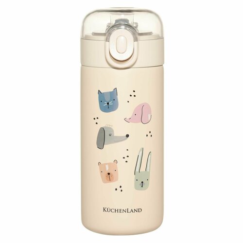 Термос детский 320 мл с трубочкой стальпластик бежевый Животные Cute vessel 1990₽