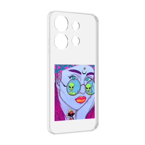 Чехол MyPads девушка с инопланетянами в очках женский для Tecno Spark Go 2023 (BF7) / Tecno Smart 7 задняя-панель-накладка-бампер