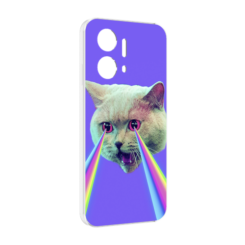 Чехол MyPads кот с радугой в глазах для Honor X7a задняя-панель-накладка-бампер