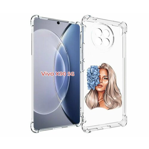 Чехол MyPads блондинка-с-голубыми-цветами женский для Vivo X90 задняя-панель-накладка-бампер