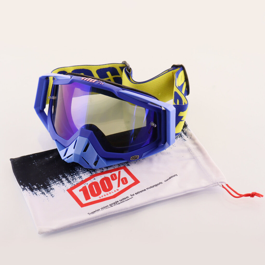 Очки защитные для мотоспорта, горнолыжного спорта, сноубординга, экстремального спорта 100% (синий, стекло синее, +чехол)