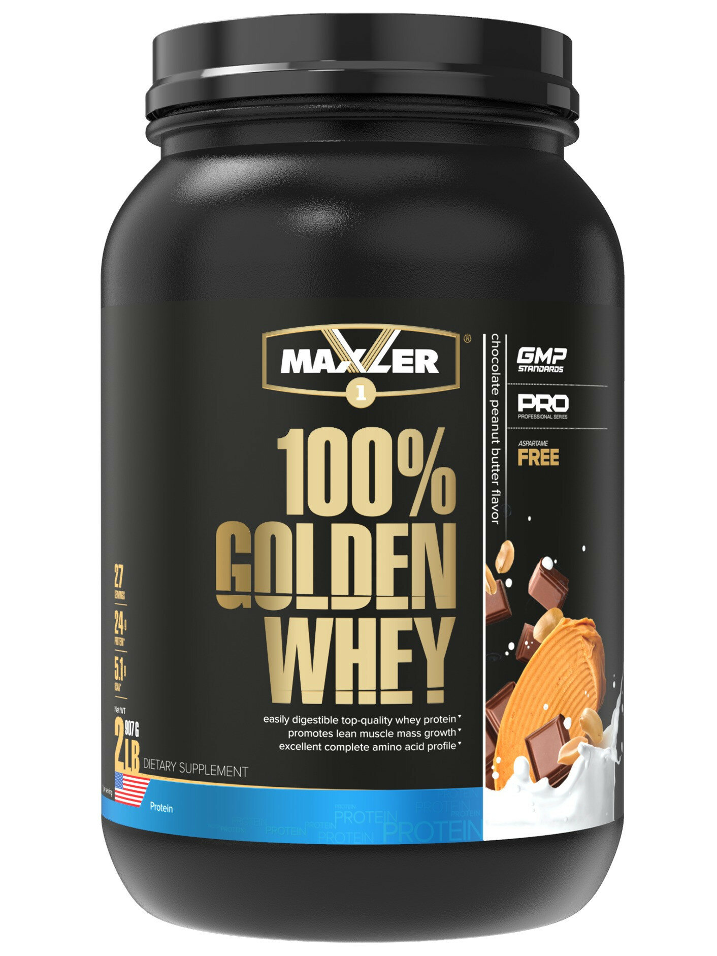 Комплексный протеин MAXLER (USA) 100% Golden Whey 910 г, Шоколадно-Арахисовая паста