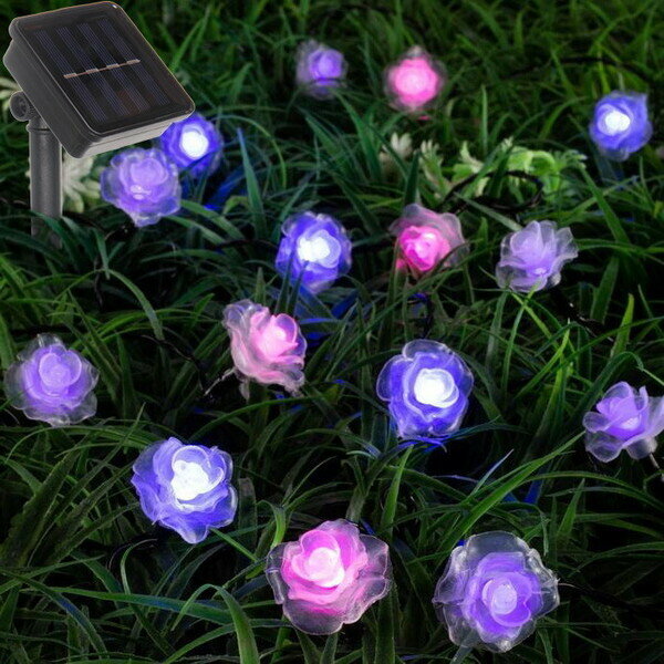 Гирлянда для улицы «Нежный цветок» 3 м 20 ламп LED чёрный провод 2 реж IP-55 Розовый/фиолетовый (солнечная батарея)