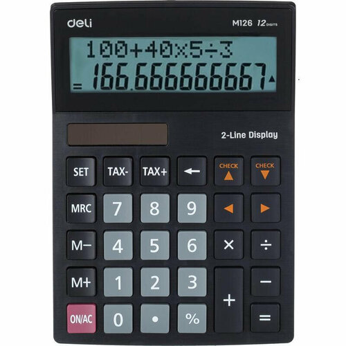 Калькулятор настольный полноразм. Deli EM126.12-р,2стр, дв. пит,182х129мм, чер