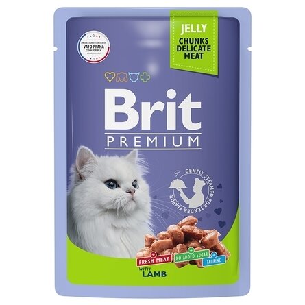 Brit Premium Корм консервированный для взрослых кошек ягненок в желе, 85гр, 24 штуки