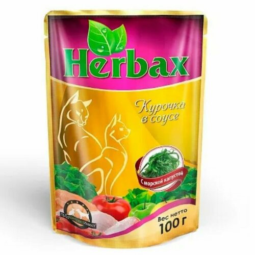 Herbax консервы для кошек Курочка с морской капустой, 100 г, 6 штук