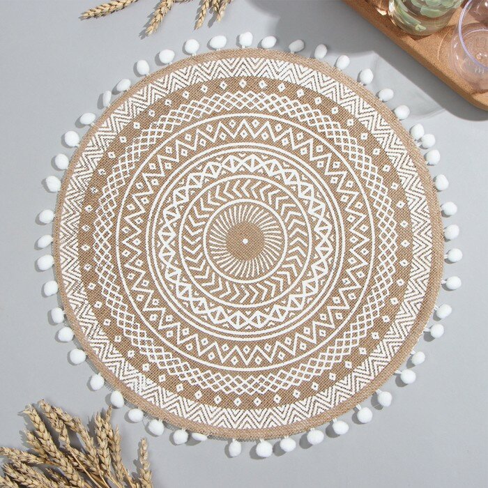 фото Салфетка Этель "Вдохновение" цв. белый d38, джут