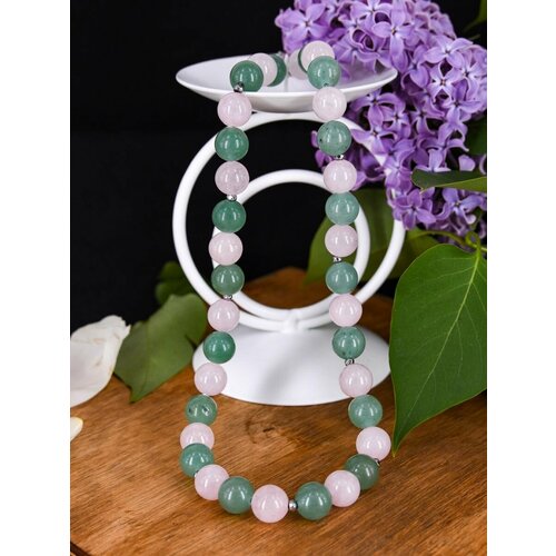 Бусы Роскошь ЗОЛОТА, розовый кварц, нефрит, длина 40 см, серебряный, розовый, зеленый