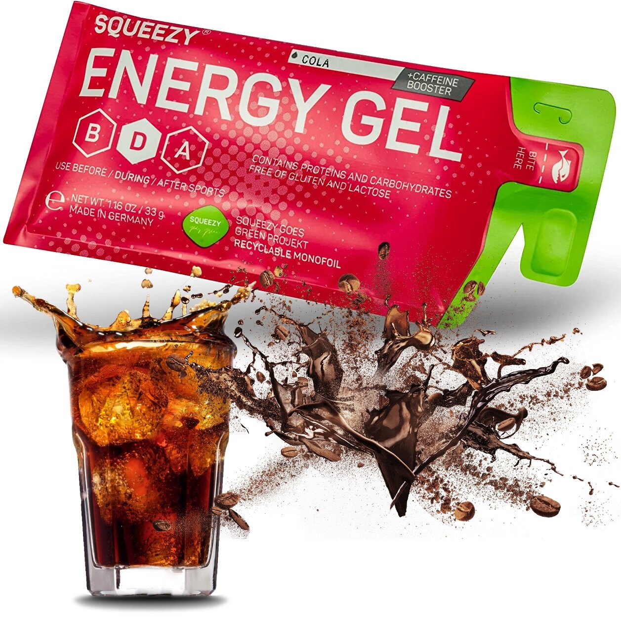 Гель питьевой SQUEEZY ENERGY SUPER GEL 33mg caffeine 33 г саше, Кола+Кофеин