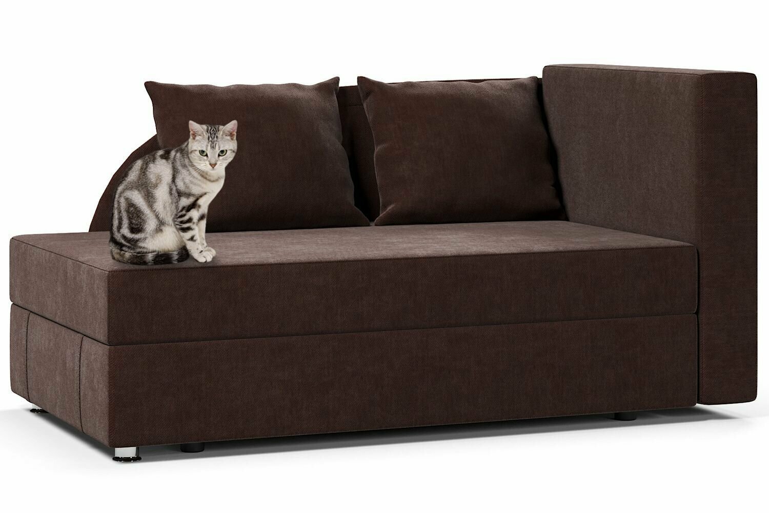 фото Софа Малютка выкатной механизм, велюр Кабрио коричневый, подлокотник справа