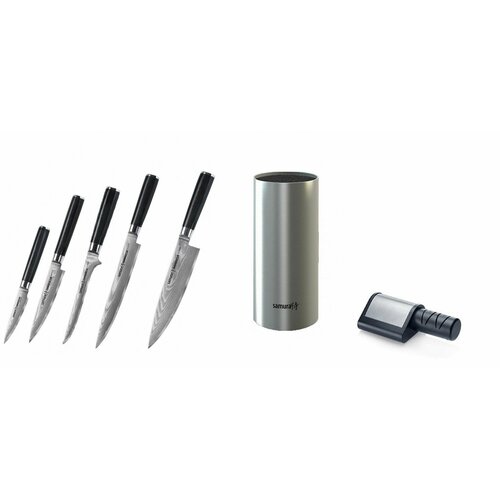 SD-1021634585КРМПЭЛТ Набор из 5-ти кухонных ножей SAMURA, овощного, универсального, обвалочного, слайсера, Шефа электроточилки черный, серебристый