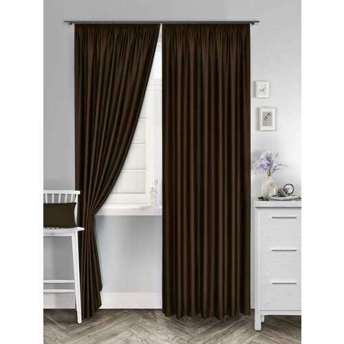 Комплект штор для комнаты Блэкаут однотонный матовый Shtoraland, 250x400 см (250x200 см - 2 шт), на ленте для крючков, две портьеры, шоколадный цвет