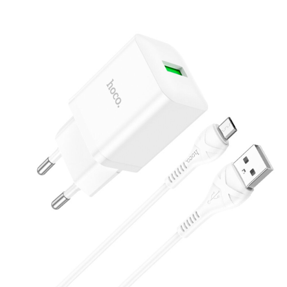 Блок питания сетевой 1 USB HOCO N26 Maxim 3000mA 18Вт QC3.0 кабель микро USB цвет: белый