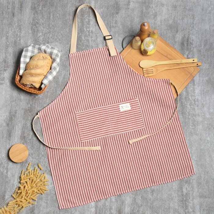 фото Фартук Доляна с карманом, цв. красный, 70*65±4см, 100% хл, рогожка