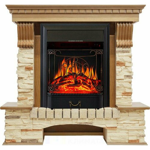 электрический электрический камин royal flame pierre luxe corner сланец dioramic 25 led fx 2 квт 120 см 104 5 см 78 см сланец Каминокомплект Royal Flame Pierre Luxe - Дуб / Сланец с очагом Majestic FX Black