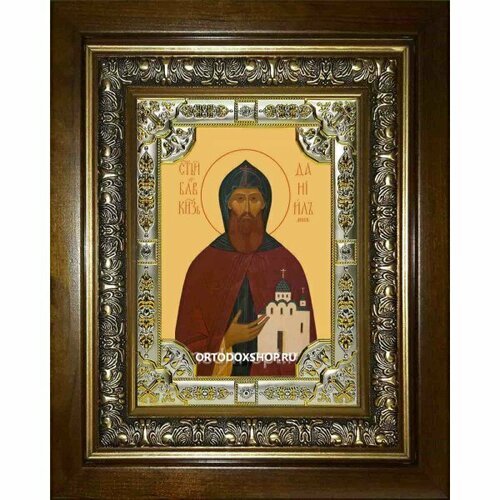 Икона Даниил Московский, 18x24 см, со стразами, в деревянном киоте, арт вк-1911