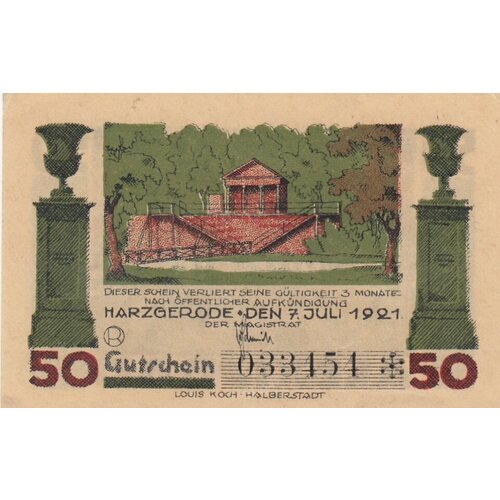 Германия (Веймарская Республика) Гарцгероде 50 пфеннигов 1921 г. (2) германия веймарская республика гарцгероде 50 пфеннигов 1921 г