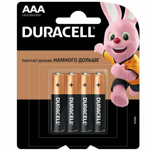 Элемент питания DURACELL ААА LR03, 4 шт элемент питания duracell lr03 ultra power