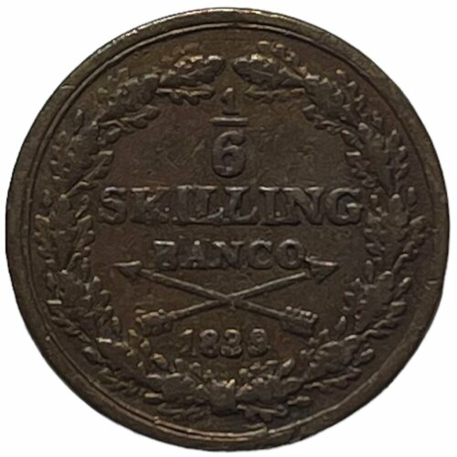 Швеция 1/6 скиллинга 1839 г. клуб нумизмат монета 1 12 скиллинга швеции 1825 года медь карл xiv юхан
