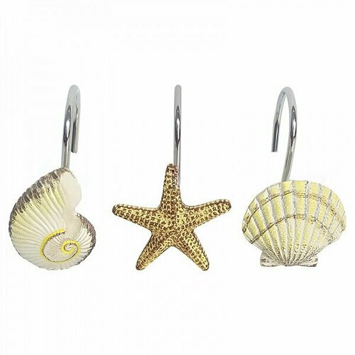 Набор из 12 крючков для шторки More Shell, 3х3х7 см, металл, Carnation Home Fashions, США, PHP-SHE