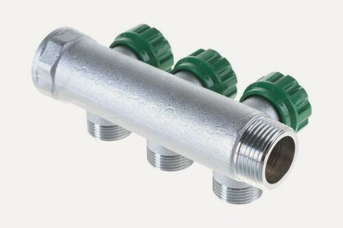 Изображение товара Коллектор для воды на 3 выхода 3/4 х 1/2, гребенка для отопления и водоснабжения регулирующая