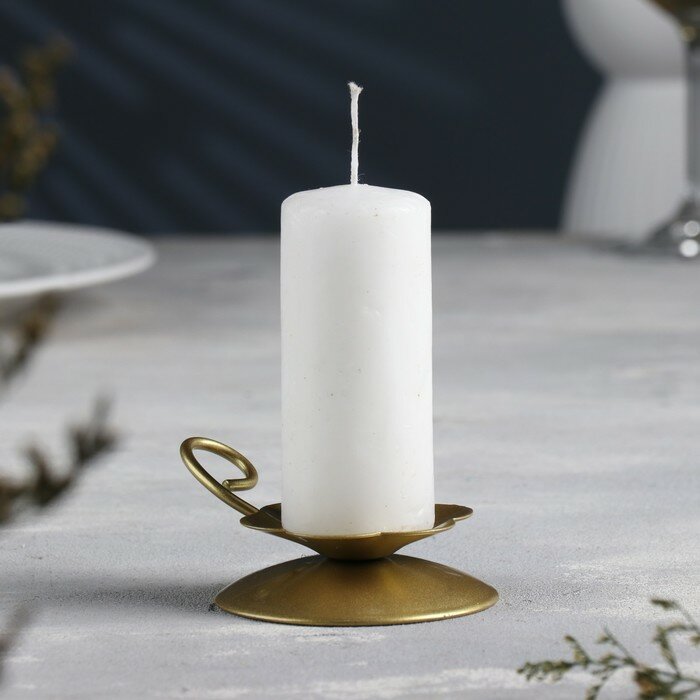 Подсвечник "Цветок Н" металл на одну свечу, 9х3,5 см, золотой - фотография № 1