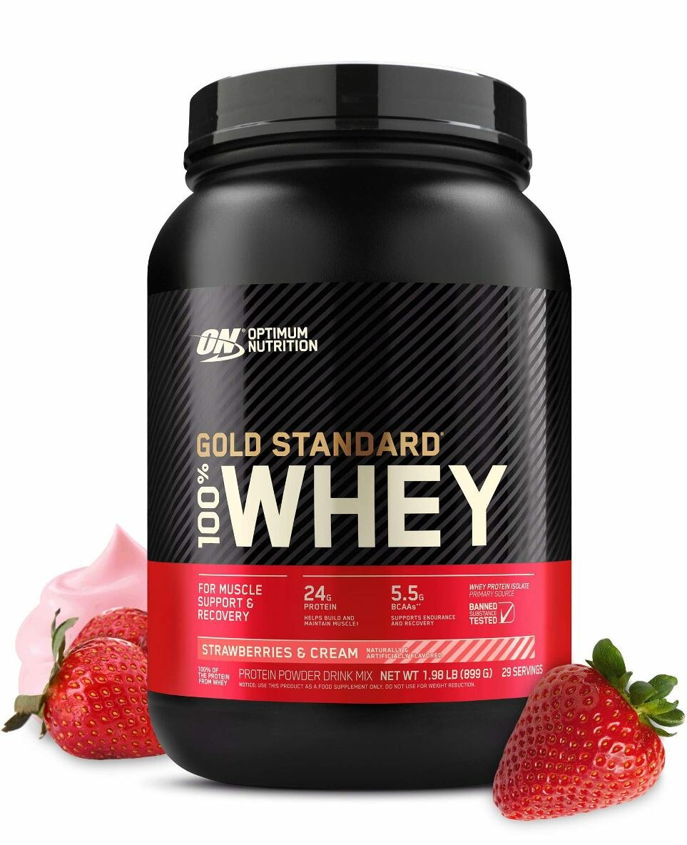 ON 100% Whey Gold standard 2lb (Strawberry Cream) - Протеин 907 грамм, (Клубничный крем)