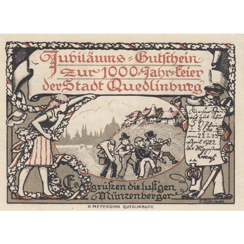 Германия (Веймарская Республика) Кведлинбург 50 пфеннигов 1922 г. (Вид 2) (№3) (2)